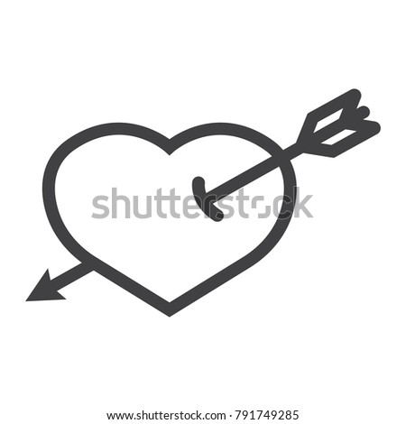 Heart Pierced with Arrow line icon, valentines day and romantic, love sign vector graphics, a linear pattern on a white background, eps 10.