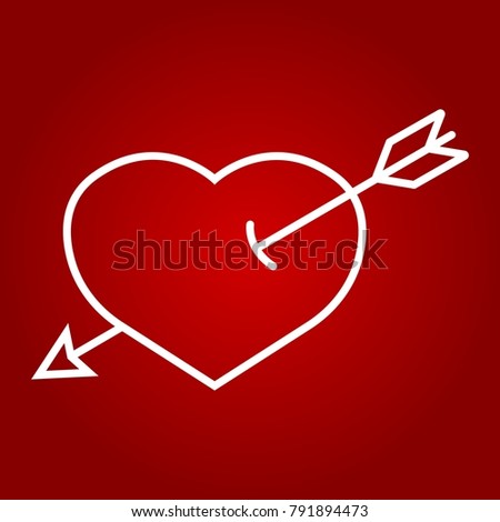 Heart Pierced with Arrow line icon, valentines day and romantic, love sign vector graphics, a linear pattern on a red background, eps 10.
