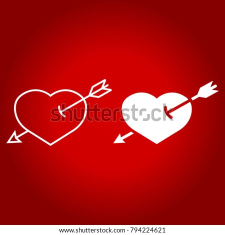 Heart Pierced with Arrow line and glyph icon, valentines day and romantic, love sign vector graphics, a linear pattern on a red background, eps 10.