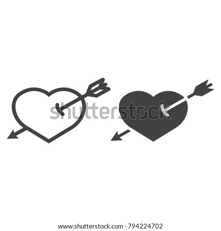Heart Pierced with Arrow line and glyph icon, valentines day and romantic, love sign vector graphics, a linear pattern on a white background, eps 10.