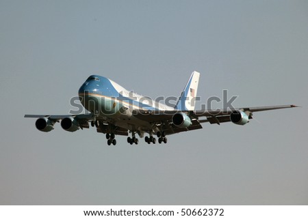 PRAGUE - APRIL 8: Air Force One lands on April 8. 2010 in Prague. President Obama is expected to sign strategic agreement \'START\' between US and Russia.