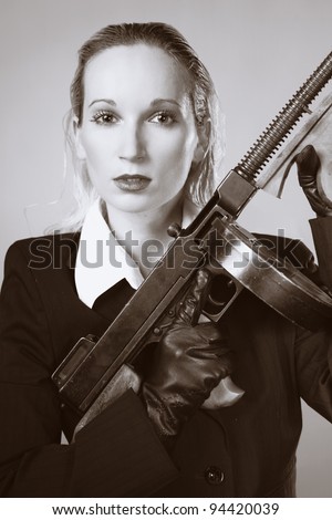 Retro machine gun woman