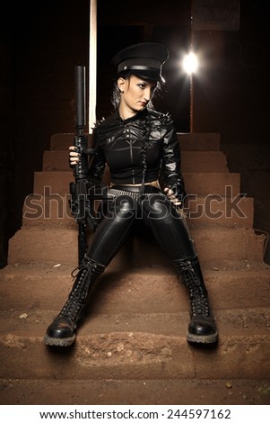 Violent lady in black leather
