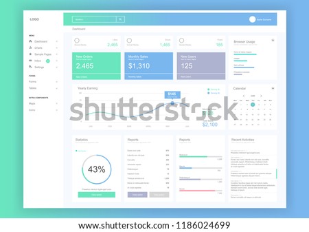 Dashboard user admin panel template design. 1024x768 pixel, Eps 10.