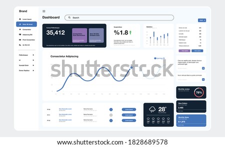 Dashboard user admin panel template. Business, analytics and info graphics UI template design.