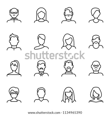 Face Various Types Signs Black Thin Line Icon Set Include of Avatar User, Portrait or Person Head. Vector illustration of Icons