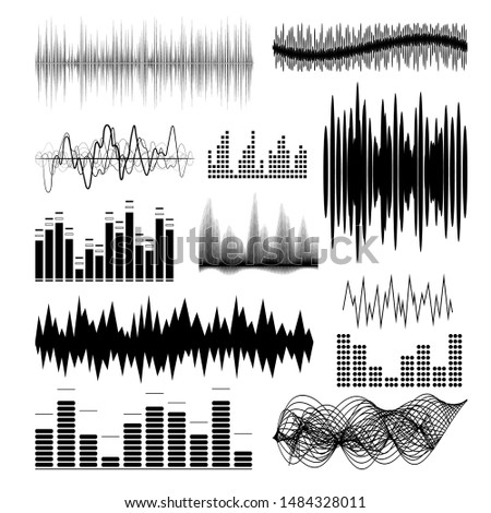 Silhouette Black Music Equalizer Set on a White Background Decor Element for Graphic Design. Vector illustration of Audio Frequency