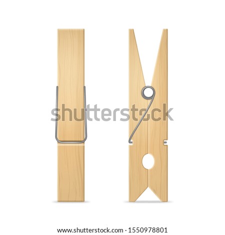 Realistic 3d Detailed Wooden Clothes Peg Set for Laundry and House Side and Front View. Vector illustration of Clothespin