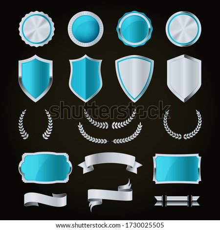 Realistic Detailed 3d Silver Ribbons and Labels Set Decoration Elements. Vector illustration