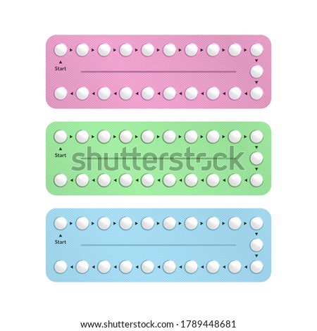 Realistic 3d Detailed Birth Control Pills Everyday Set Oral Contraceptive Tablets Hormonal Protection Concept. Vector illustration