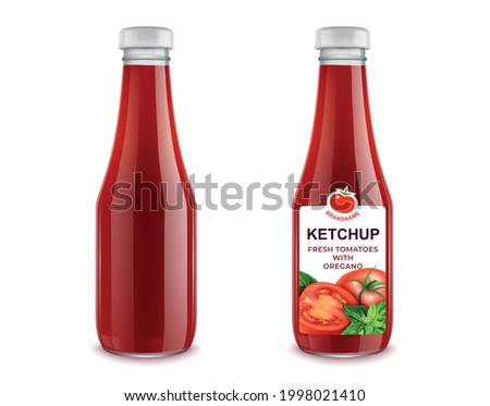 Realistic Detailed 3d Red Tomato Ketchup Bottle Empty Template Mockup and with Label Set. Vector illustration of Sauce