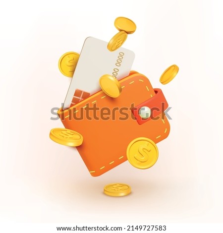 3d Money Saving Concept Plasticine Cartoon Style Levitation Wallet Isolated on a White Background. Vector illustration