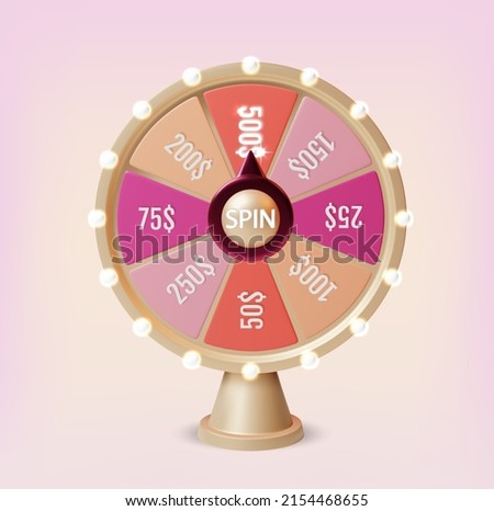 3d Fortune Spinning Wheel Plasticine Cartoon Style on a Pink Background. Vector illustration of Casino Gamble Concept