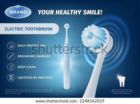 Realistic Detailed 3d Electric Toothbrush Ads Banner Dental Health and Oral Hygiene Concept Poster Card. Vector illustration