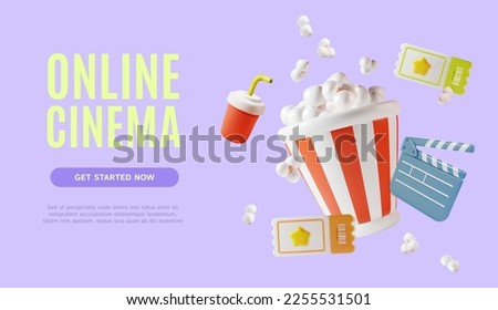 3d Online Cinema Ads Banner Concept Poster Card for Smartphone and Laptop Plasticine Cartoon Style . Vector illustration