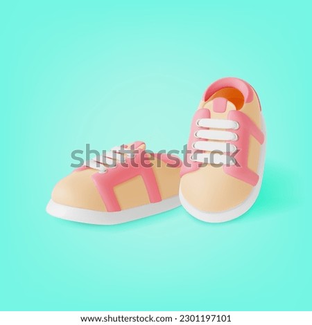 3d Pair Baby Shoes Fashion Casual Footwear Concept Cartoon Style on a Blue. Vector illustration of Sneaker