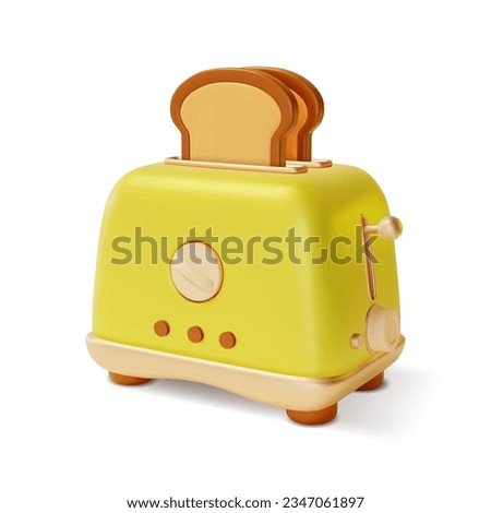 3d Toaster with Slices of Toasted Bread for Breakfast Cartoon Style. Vector illustration of Kitchen Electric Appliance