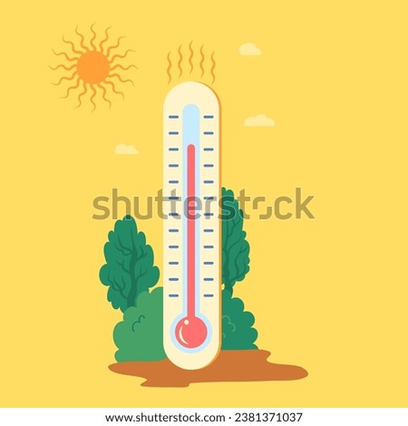 Cartoon Color Meteorology Thermometer Hot Temperature Sign Concept Flat Design Style. Vector illustration of Summer Warmth