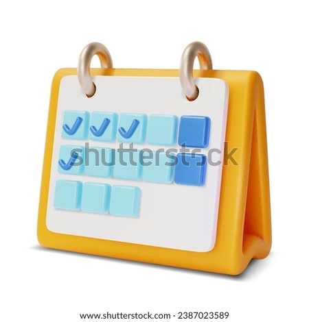 3d Calendar Check Mark Date Reminder Cartoon Style Time Management Concept. Vector illustration of Scheduled Dates, Task and Appointments