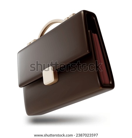 3d Office Work Briefcase Cartoon Style Male Brown Bag for Documents with Lock Isolated on a White Background. Vector illustration