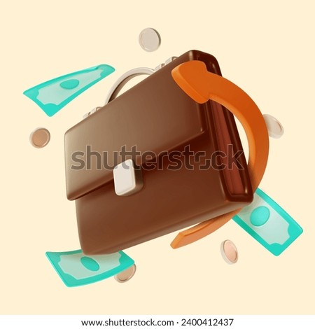 3d Business Investment Concept Cartoon Style. Vector illustration of Briefcase and Graph Arrow Symbol of Profit