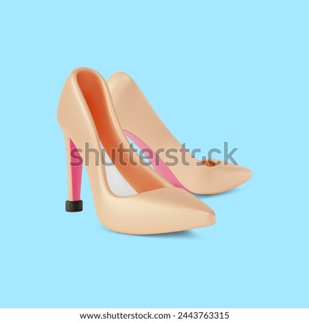 3d Bright Beige High Heels Fashionable Women Shoes Cartoon Design Style Wedding Shoe Pair of Bride . Vector illustration