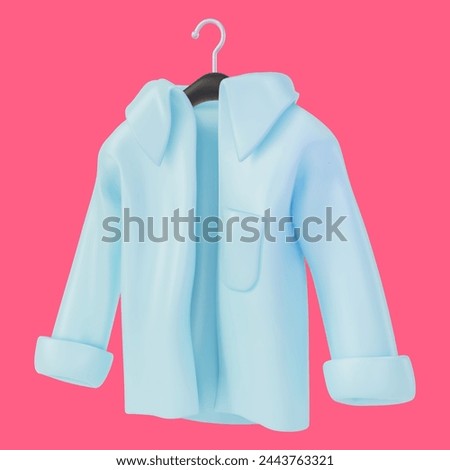 3d Light Blue Shirt on a Hanger Cartoon Design Style Trendy Fashion Female or Male Casual Clothes. Vector illustration