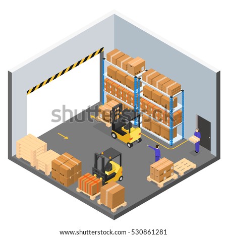 Interior Warehouse Building Isometric View. Vector