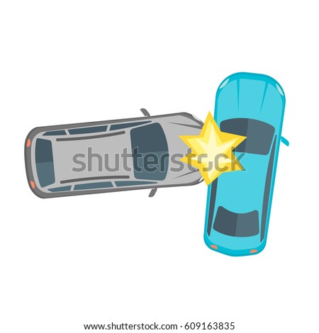 Cartoon Car Crash Road Accident Collision of Two Automobile Flat Design Style. Vector illustration