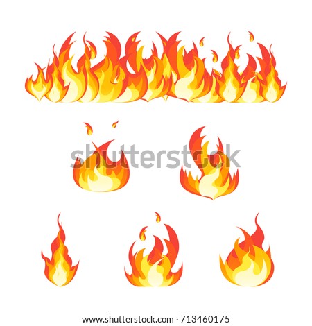 Cartoon Fire Flames Set and Line Light Effect for Web, Game Design Flat Style. Vector illustration