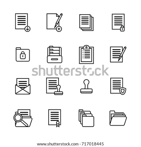 Folders Thin Line Icon Set Symbol Office or School Stationery Accessory for Web and App. Vector illustration of File Folder