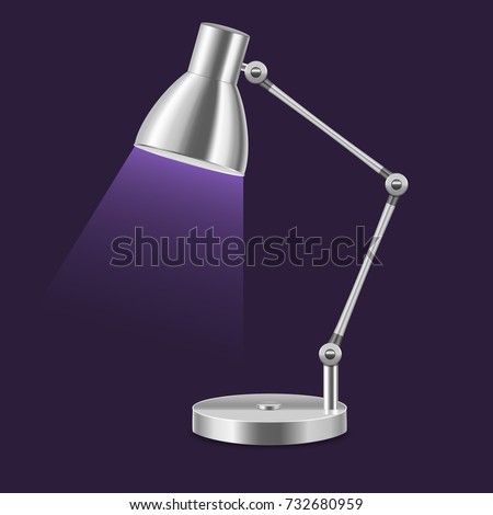 Realistic Template Blank Metal Table Lamp Illuminate Interior Office or Home on a Dark Background. Vector illustration