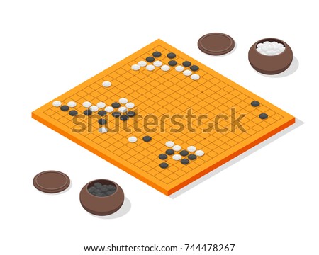 Japanese Board with Grid Strategy Game Go Concept 3d Isometric View. Vector illustration Traditional Oriental Gaming Igo Leisure