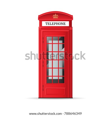 Realistic Detailed 3d Red London Street Phone Booth Isolated on White Background. Vector illustration of British Traditional Tourism Symbol