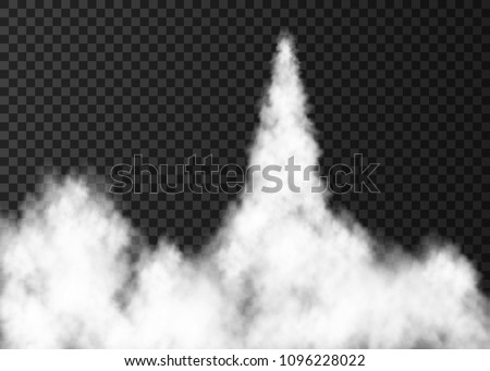 Smoke from space rocket launch. Foggy trail  isolated on transparent background. Fog.  Realistic vector texture.