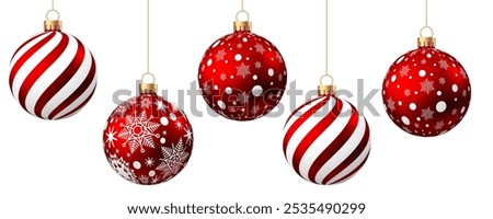 Red   Christmas  ball  with pattern  isolated on white background. Xmas  tree decoration with ornament. Vector bauble set.