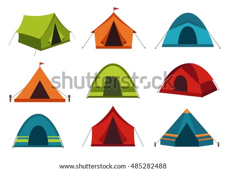 Collection of camping tent vector icons isolated on white background. 