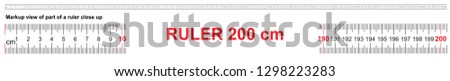 Ruler 200 cm. Precise measuring tool. Ruler scale 2,0 meter. Ruler grid 2000 mm. Metric centimeter size indicators.