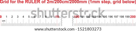 Ruler of 2000 millimeters. Ruler of 200 centimeters. Ruler of 2 meters. Calibration grid. 1 mm step, grid below.