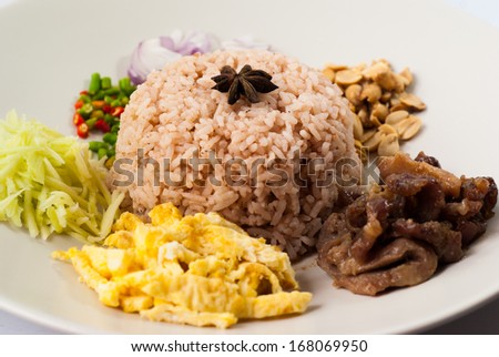 Rice with shrimp paste Thai food on white background