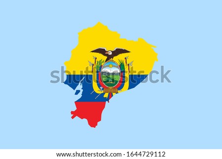 Map of Ecuador on a blue background, Flag of Ecuador on it.