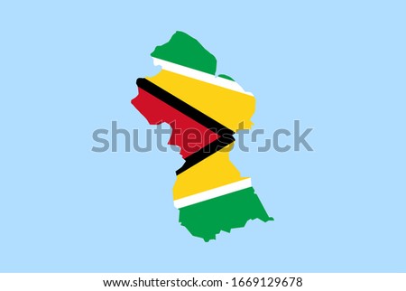 Map of Guyana on a blue background, Flag of Guyana on it.