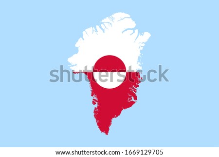 Map of Greenland on a blue background, Flag of Greenland on it.