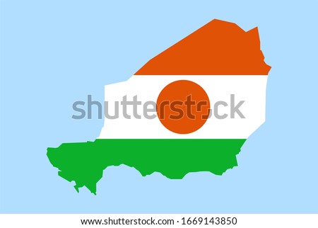 Map of Niger on a blue background, Flag of Niger on it.