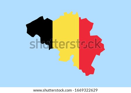 Map of Belgium on a blue background, Flag of Belgium on it.