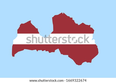 Map of Latvia on a blue background, Flag of Latvia on it.