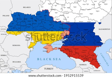 Map showing the military conflict between Ukraine and Russia. Donbass War or East Ukraine Crisis.