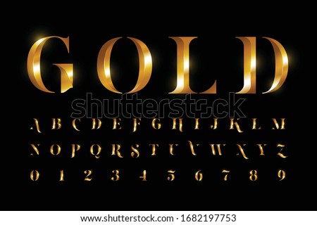 Gold font, letters and numbers vector eps10