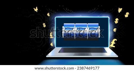 The laptop is rendered in a modern, adding a sense of digital,electronic gaming.This image is ideal for designs related to online gambling,virtual casinos,financial technology,and the digital economy.