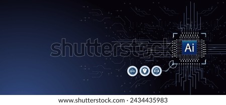 Futuristic Artificial Intelligence Processor with Circuitry and Icons, Technology Concept for Machine Learning and Automation